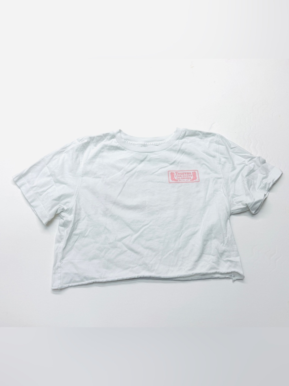 Tecovas White Crop Tee with Pink Chest Logo Austin Texas Cowboy Boots